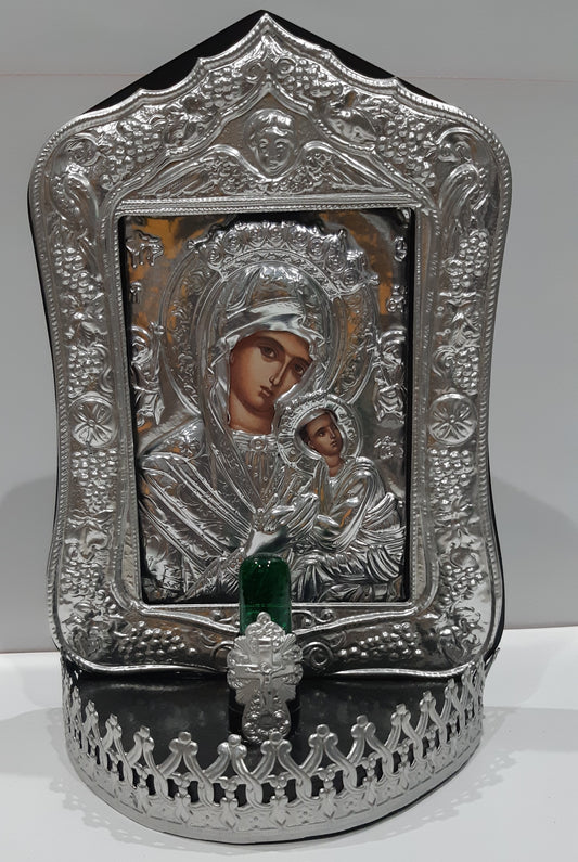 Καντήλι Ηλεκτρικό Ασημί / Μεγάλο : Παναγία - Greek Orthodox Icon with Electric Light : Virgin Mary / Large