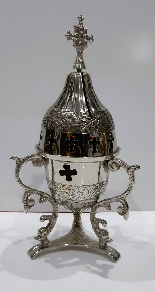 Greek Orthodox Christian Brass Vigil Oil lamp - Silver