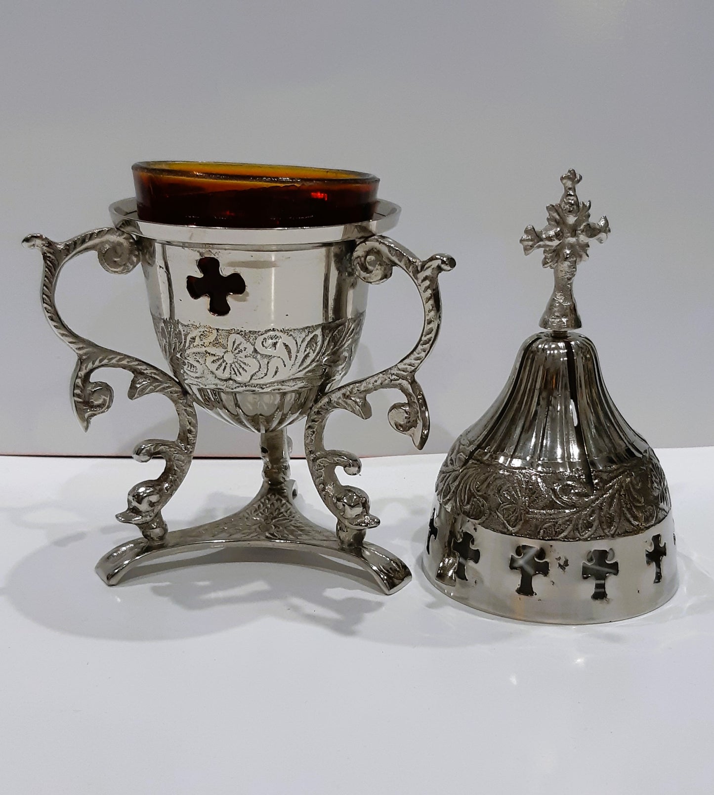 Greek Orthodox Christian Brass Vigil Oil lamp - Silver