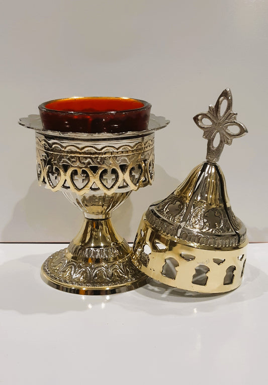 Greek Orthodox Christian Two Tone Standing Oil Lamp