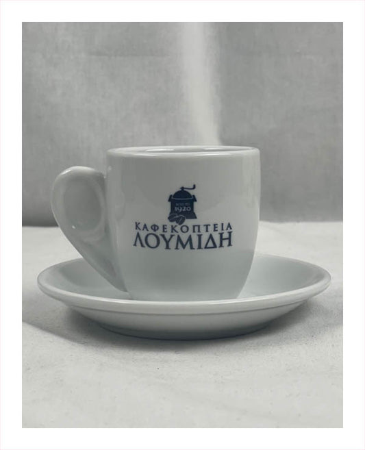 Greek Coffee Cup & Plate Set - Καφεκοπτεία Λουμιδη